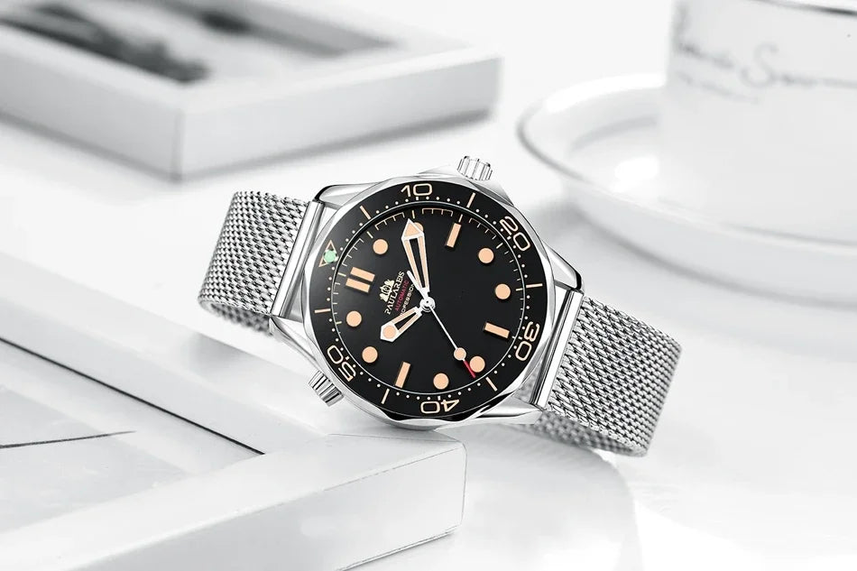 Automatic Mens Watch Mechanical Self Wind Movement Net Stainless Steel Nylon Strap Luxury Fashion Watches