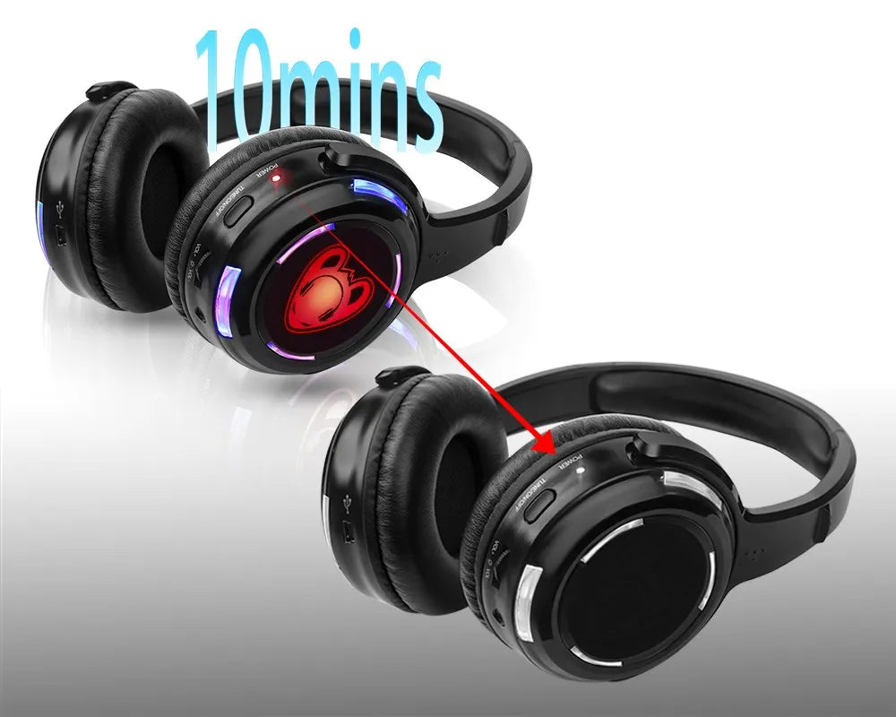 Auscultadores sem fios Silent Disco RF LED DJ Party 863–865MHz/915MHz com iluminação LED de 3 canais e bateria de 10H