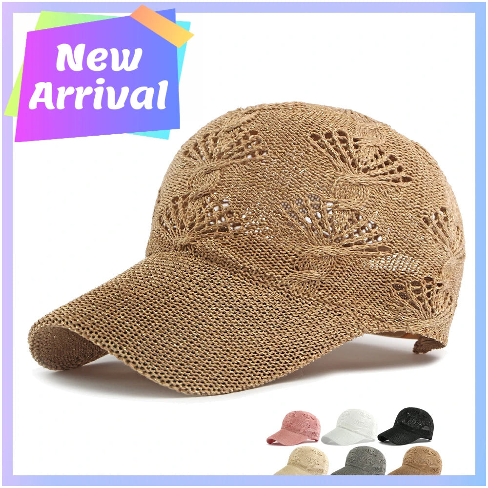 Sommerliche, glänzende Baseballkappe mit durchbrochenem Strickmuster für Damen, Outdoor-Sonnenhut, atmungsaktiv, figurschmeichelnd, vielseitig einsetzbar