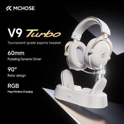 Auriculares gaming inalámbricos MCHOSE V9 Turbo con sonido envolvente 7.1, RGB, auriculares esports con drivers de 60mm, micrófono con cancelación de ruido y base de carga