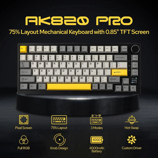 AK820 PRO AJAZZ 0.85TFT Screen Mechanical Keyboard Custom GlF image 3 Modes Hot-Swap