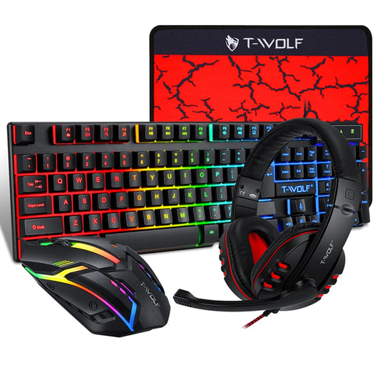 Keyboard Mouse Combo 4-piece Gaming Combo Ergonomic 104 Keys Keyboard 4-color Breathing Light Mouse Headset Anti-slip Mouse Pad