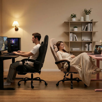 Ergonomic Massage Gaming Chair with Fabric Comfort, Adjustable Computer Office Chair, 360° Swivel Reclining Game Chair with Headrest & Lumbar Support