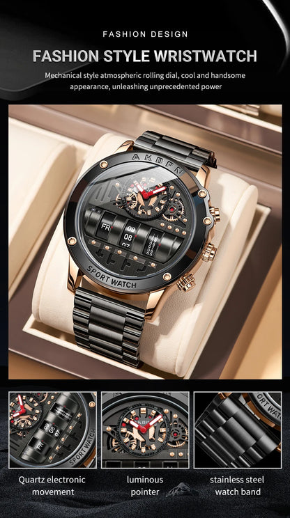 Luxury Electronic Quartz Watch For Men Business Watches Male Creative Men WristWatch Unique Rotate Date Leather Strap Watches
