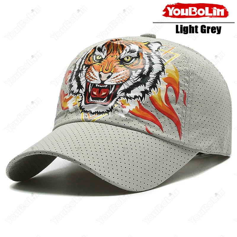 Czapka baseballowa Outdoor Tiger Face, letni materiał szybkoschnący, konstrukcja z siateczki i perforacji, czapka z etnicznym nadrukiem chroniąca przed słońcem