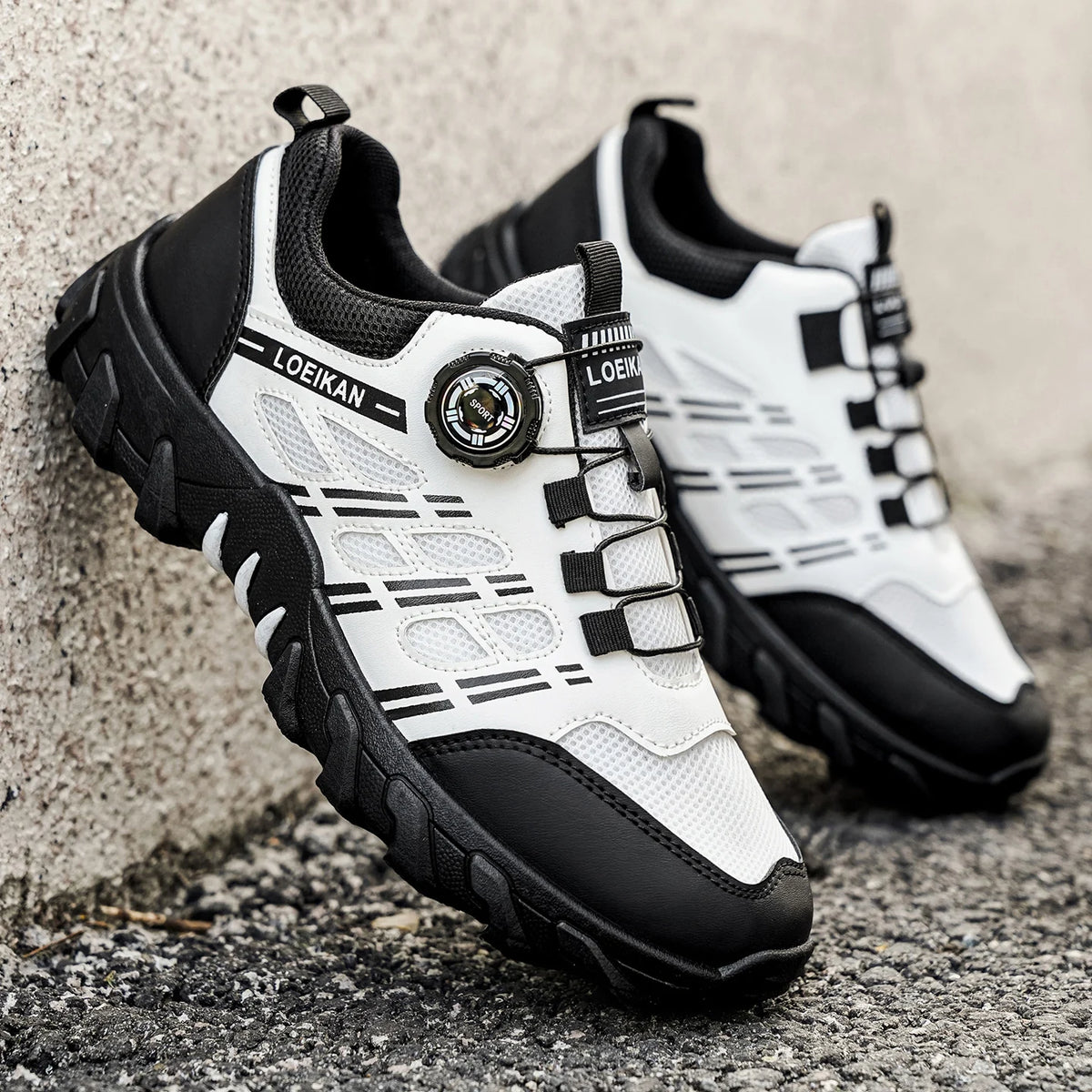 Chaussures de randonnée décontractées pour homme, toutes saisons, design slip-on confortable et respirant avec boucle rotative, baskets en PVC à semelle épaisse