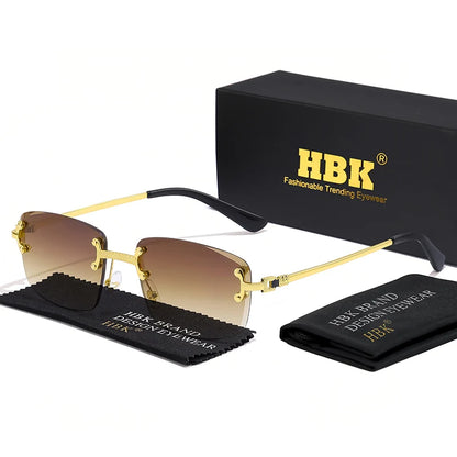 HBK Čtvercové bezrámové sluneční brýle pro ženy, TOP kvalita, retro kovové sluneční brýle pro muže, luxusní, na večírky i do práce, s přechodovými skly