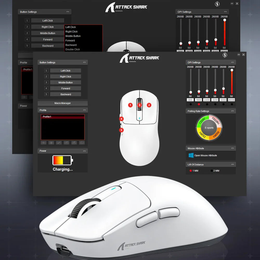 X3 vezeték nélküli gamer egér ATTACK SHARK, piros, 4K válaszidő, Bluetooth hárommódú kapcsolat, PAW3395, makrós Bluetooth gamer egér