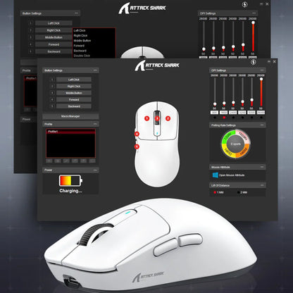 X3 vezeték nélküli gamer egér ATTACK SHARK, piros, 4K válaszidő, Bluetooth hárommódú kapcsolat, PAW3395, makrós Bluetooth gamer egér