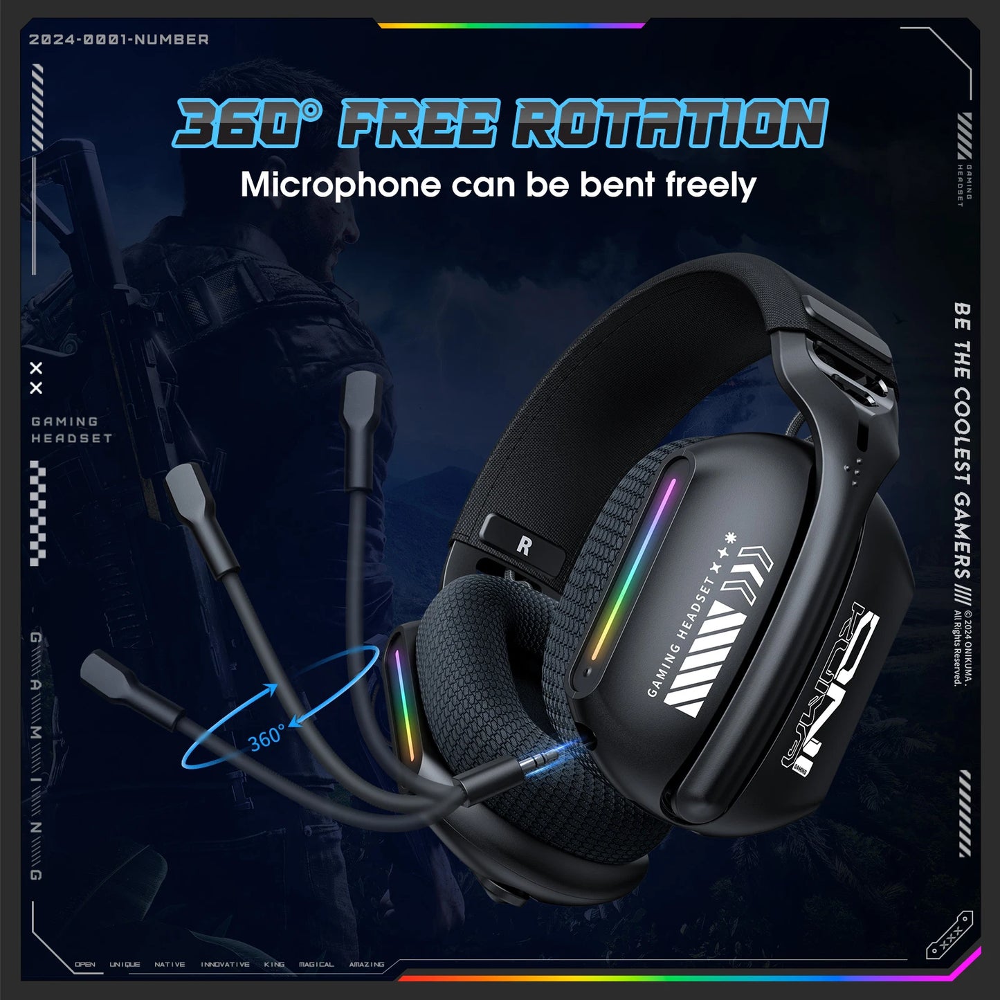 Cuffie gaming wireless ONIKUMA GT808 2.4G/Bluetooth/cablate a 3 modalità over-ear con microfono con cancellazione del rumore per PC PS4 PS5