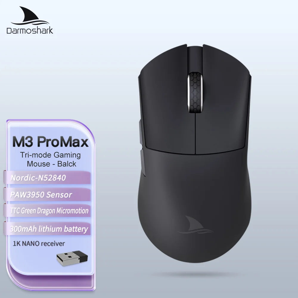 Darmoshark M3Pro gamingmus 2.4G BT trådlös tri-mode PAW3395-sensor N52840 26000DPI för stora händer makrodrivrutin mus för gaming