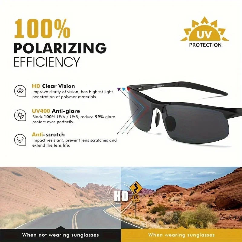 Pánské polarizované sluneční brýle značky CLLOIO s hliníkovým rámem, UV400, protisvětelné, brýle pro řidiče, bezrámové Oculos De Sol