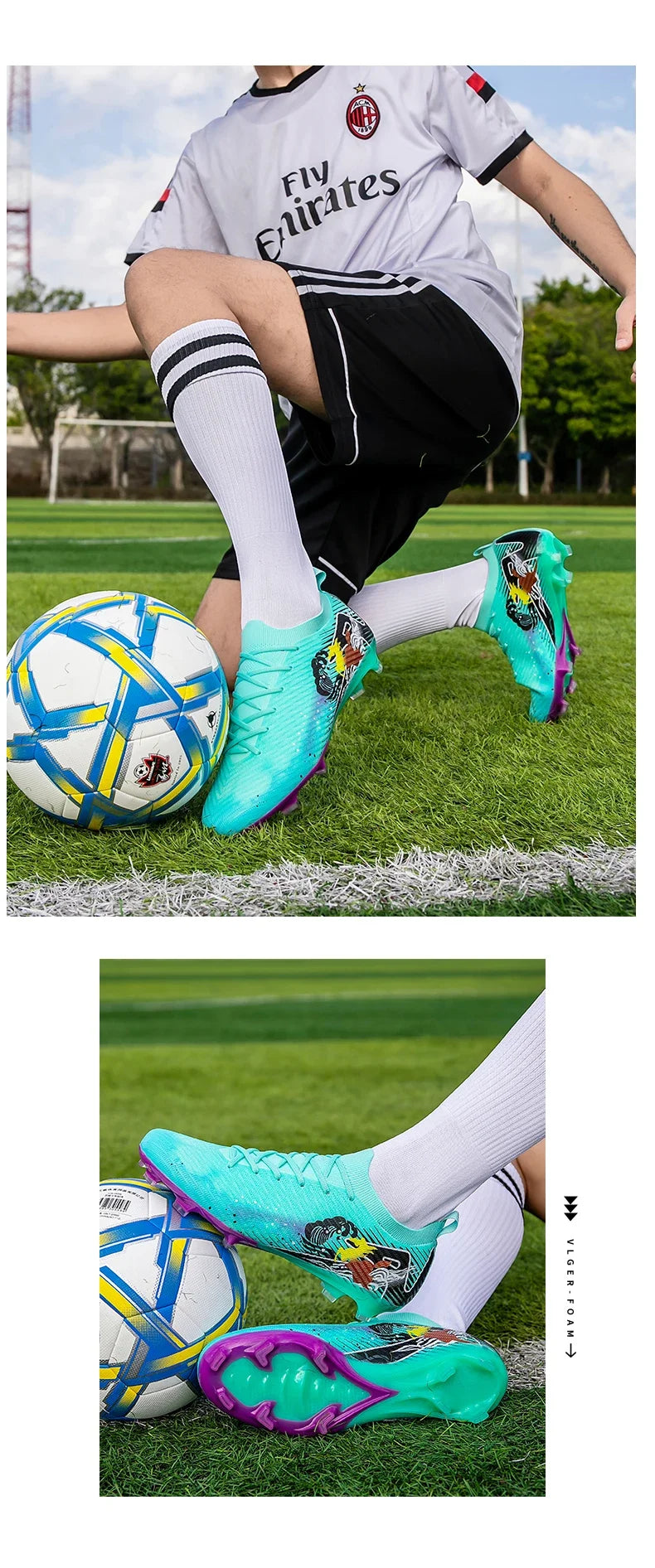 Chaussures de football pour homme, gazon, ultralégères, sportives et confortables, pour adulte, antidérapantes, crampons d'extérieur, sport, futsal, entraînement, match