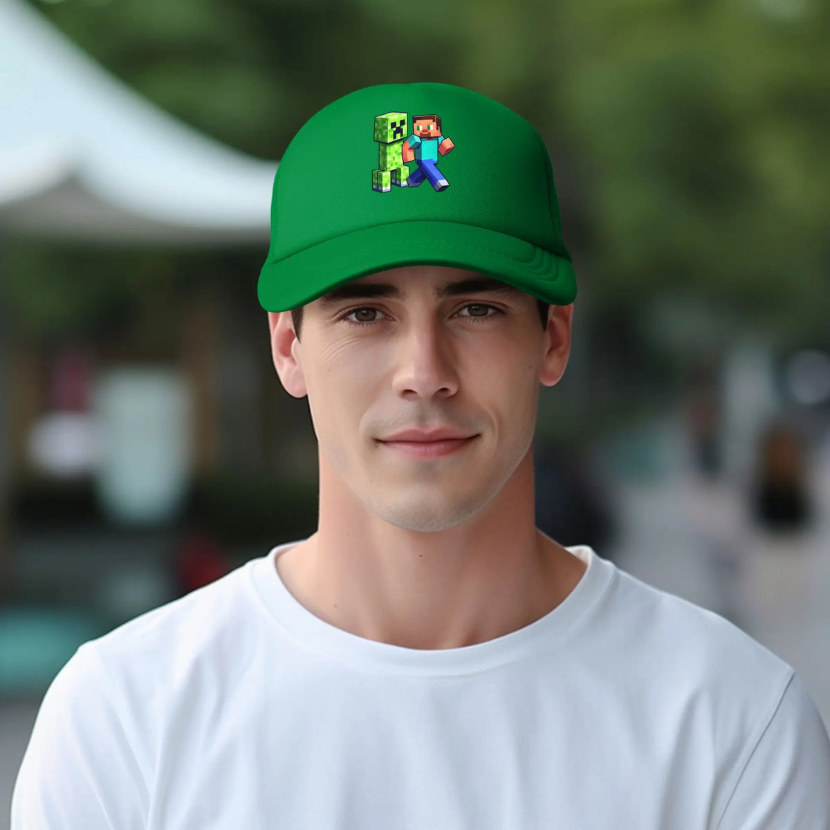 krępy poszukiwacz przygód odkrywa potwora Creepersa za sobą Czapka z daszkiem Czapki przeciwsłoneczne Czapki z regulowanym zapięciem typu snapback Czapka baseballowa z siateczką