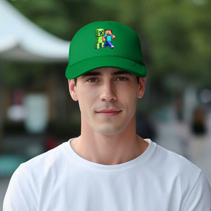 krępy poszukiwacz przygód odkrywa potwora Creepersa za sobą Czapka z daszkiem Czapki przeciwsłoneczne Czapki z regulowanym zapięciem typu snapback Czapka baseballowa z siateczką