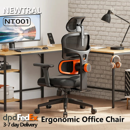 NEWTRAL NT001 Ergonomic Office Chair with Auto-Following Lumbar Support, Adjustable Mesh Office Chair, 3 Recline Angles, 3D Armrests & Adjustable Headrest