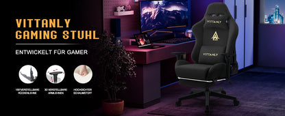 Vittanly Gaming Chair Ergonomic Office Chair with Footrest, Breathable Fabric Adjustable Rotating Computer Chair with 3D Armrests for Gaming & Work