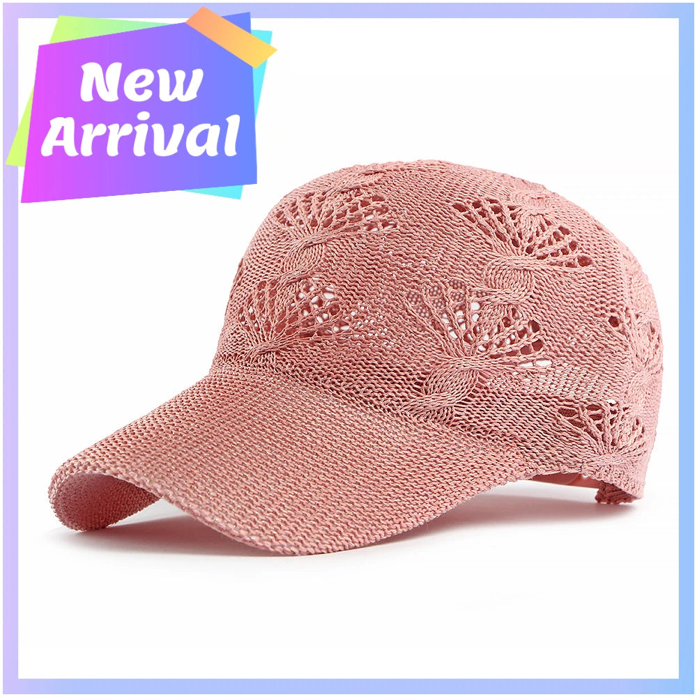 Sommerliche, glänzende Baseballkappe mit durchbrochenem Strickmuster für Damen, Outdoor-Sonnenhut, atmungsaktiv, figurschmeichelnd, vielseitig einsetzbar