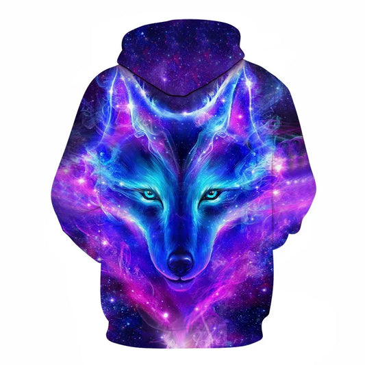 Sweatshirts com capuz e estampado 3D de lobo para homem e mulher, moda casual oversized, pullover hip hop Harajuku streetwear