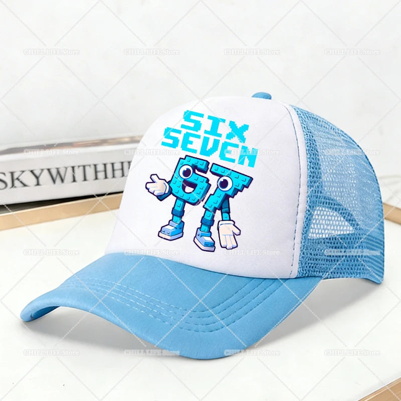 Steal A Brainrot Mesh Baseball Caps Cartoon 67 Six Seven Adult Kids Sports Hats Boys Girls Summer Outdoor Sunshade Peaked Caps