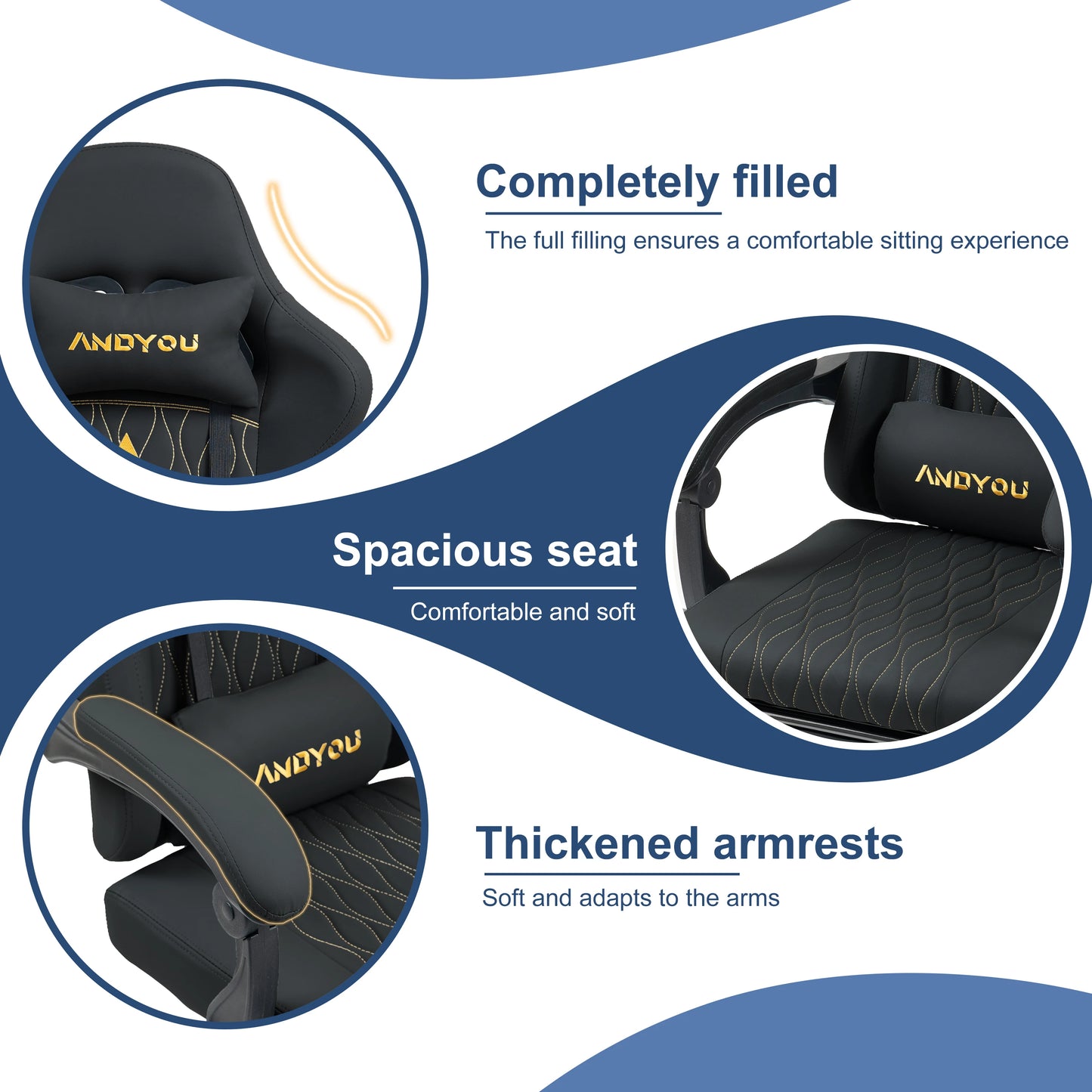 Andyou Ergonomic Gaming Chair - Swivel Reclining Gaming Chair , PU Leather Upholstery, Weight Capacity 150kg