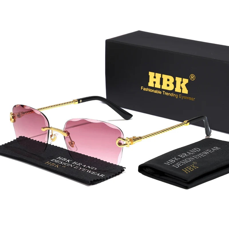 Lunettes de soleil métalliques sans monture HBK pour homme, lunettes de soleil « Wave Cutting » pour femme, lunettes de voyage et de shopping, lunettes de vue UV400, style estival