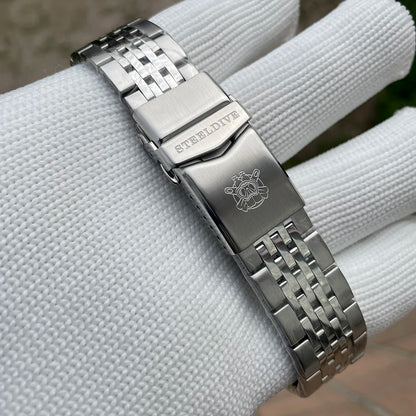 SD1967 Milled Clasp Bracelet Steel Bezel 43mm Steeldive Sapphire Glass 20ATM Water Resistant NH35 Automatic Man Dive Watch