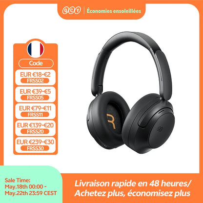 Cuffie Bluetooth 6.0 Over-Ear QCY H3S con ANC adattivo -56dB – Headset wireless Hi-Res LDAC, batteria 102H, audio spaziale Dual Driver