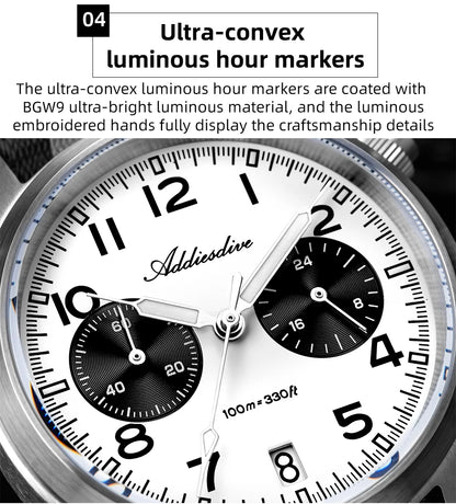 Reloj para hombre ADDIESDIVE 2025 New Panda Eye, retro de lujo, cuarzo VK64, cronógrafo deportivo, impermeable 100M, luminoso
