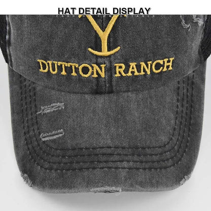 Summer Yellowstone Dutton Ranch Hat Cross Ponytail Baseball Cap Distressed Outdoor Embroidery Sunscreen Hat Solid Color Cap