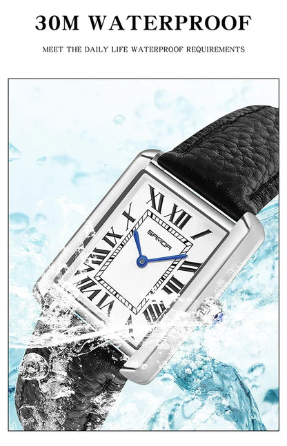 SANDA 9031/1108 Sport Casual Women Men Quartz Watches Reloj Luxury Couple Watch Resistant Leather Strap Square Dial Waterproof