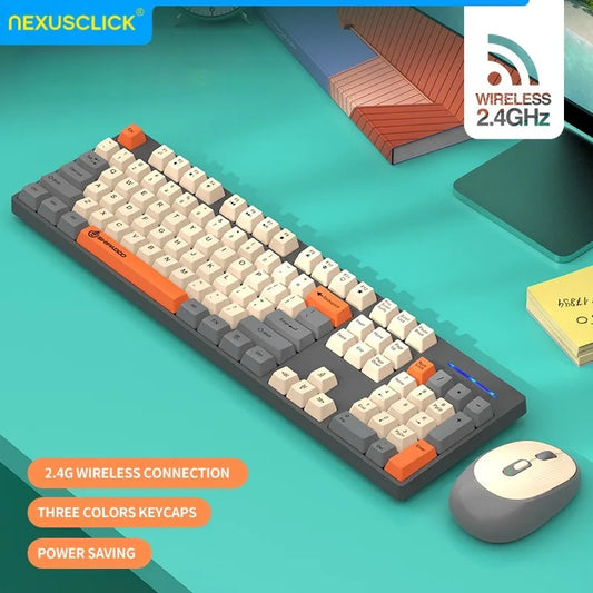 NexusClick Wireless Gaming Office Keyboard&Mouse Set Smart Power Saving Full Size 104 Keys 1600DPI Adjustable USB for Laptop PC