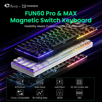 Teclado mecánico MONSGEEK FUN60 PRO&MAX HE con interruptores magnéticos, teclado gaming inalámbrico 60%, Rapid Trigger 8K ARGB personalizable