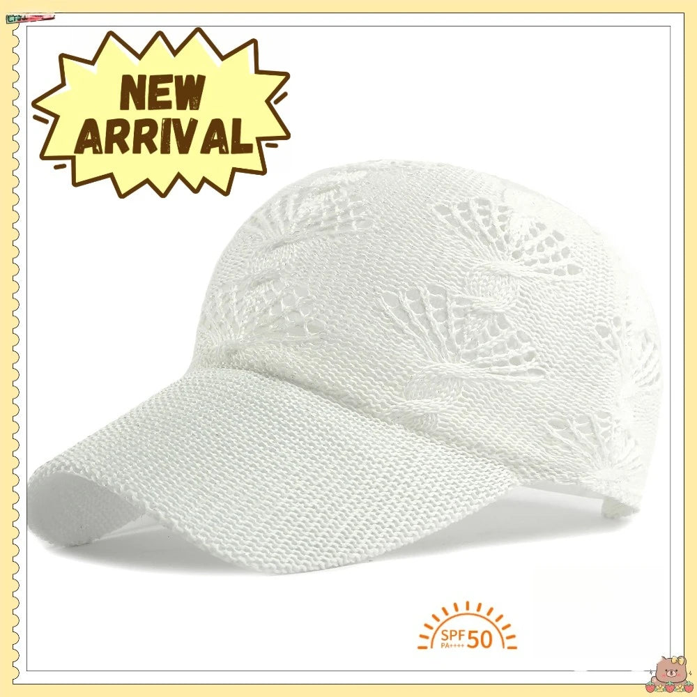 Sommerliche, glänzende Baseballkappe mit durchbrochenem Strickmuster für Damen, Outdoor-Sonnenhut, atmungsaktiv, figurschmeichelnd, vielseitig einsetzbar