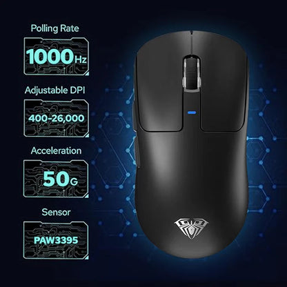 AULA SC680 Wireless Gaming Mouse W/ 26000 DPI PAW3395 Sensor BT 5.0/2.4G/Wired Tri Mode 500mAh Battery For Windows/Mac/PC/laptop