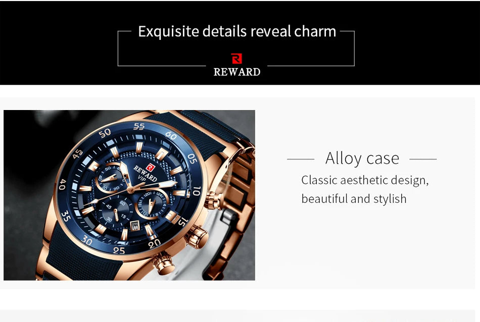 REWARD Relogios Masculino 81011M Sports Silicone Quartz Men's Watch Waterproof Calendar Chronograph Luminous Watches Men Часы