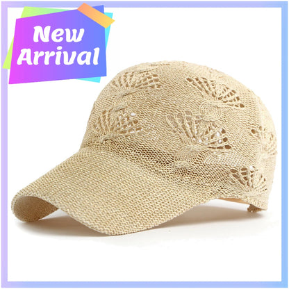 Sommerliche, glänzende Baseballkappe mit durchbrochenem Strickmuster für Damen, Outdoor-Sonnenhut, atmungsaktiv, figurschmeichelnd, vielseitig einsetzbar