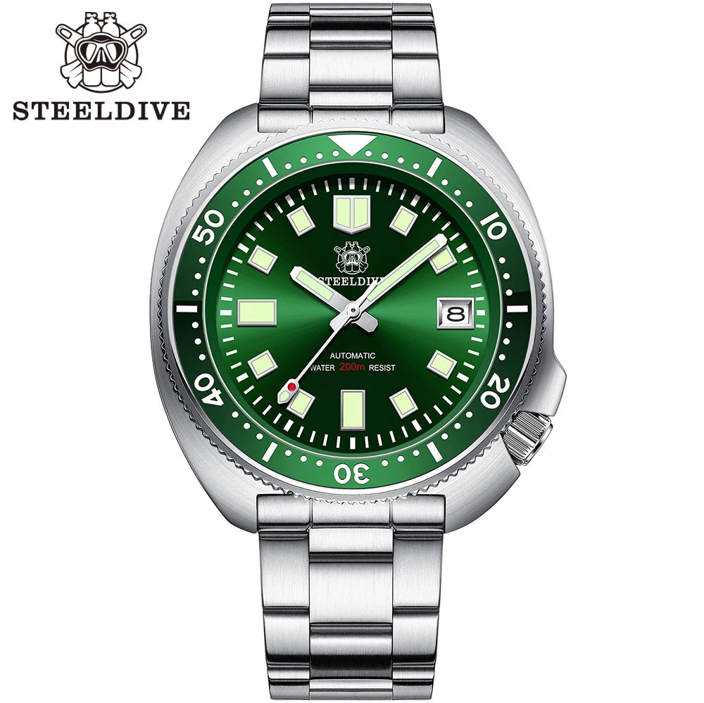 SD1970 Steeldive Brand Sunray Dial Milled Clasp Bracelet 44mm Case 200M Waterproof NH35 Turtle Men Dive Watch with Ceramic Bezel