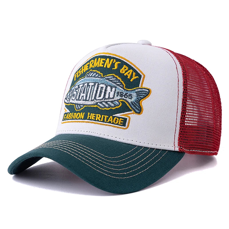 Gorra de béisbol unisex de verano para pesca, gorra trucker de malla transpirable para hombre y mujer, gorra estilo pescador Big Fish, gorra de moda para exteriores