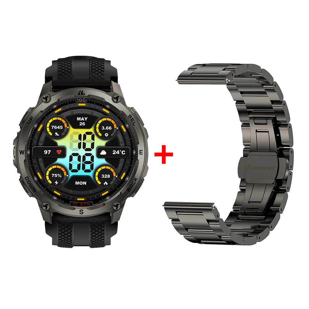 KOSPET Tank T4 Men's Rugged Smart Watch Military Grade Full Stainless Steel GPS 100M Waterproof 45M Freediving Health Monitor