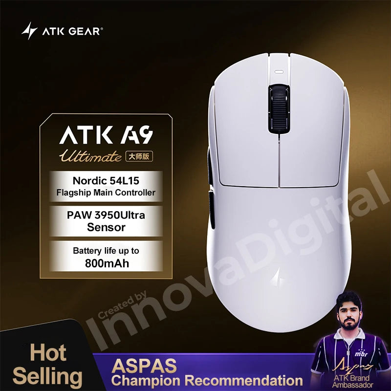 Mouse de gaming wireless ATK Dragonfly A9 Ultimate A9 Air PAW3950, ultra-ușor, ergonomic, pentru e-sports gamer FPS CSGO A9 Ultra