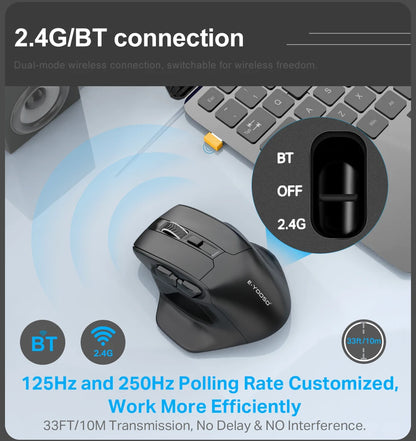 E-YOOSO X-31 Pro USB гейминг мишка с голяма опора, Bluetooth 2.4G безжична връзка, PAW3212, 4800 DPI, за геймъри, компютър, лаптоп и PC