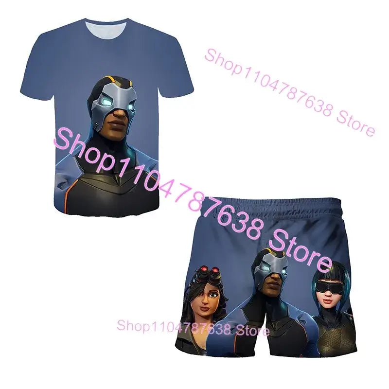 2PCS Suits F-Fortnited Victory 3D T-shirt Shorts Kids Tops Girls Boys Battle Royale Clothes Harajuku Tees Hero Children T Shirt