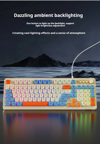 Teclado gaming de oficina EWEADN G98, membrana con retroiluminación arcoíris, USB con cable, externo y silencioso, área numérica, diseño Digh