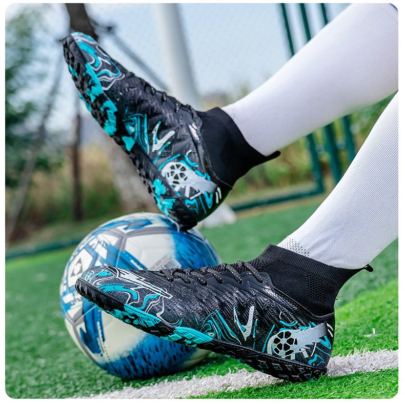 Men's High Ankle Football Boots Turf Soccer Cleats Breathable Non-slip Training Match Sneakers Outdoor Sports TF Soccer Shoes