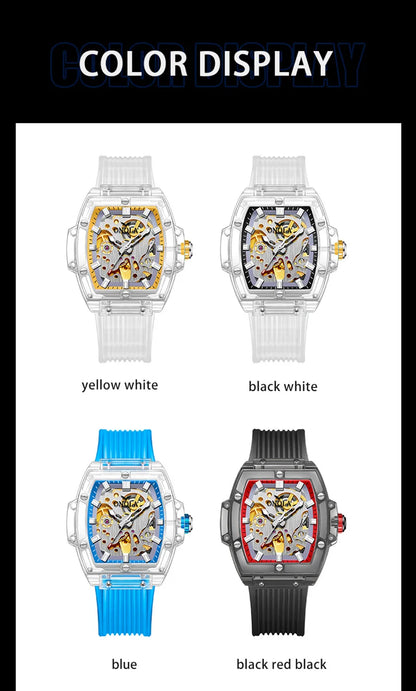 Luxury men's watch onola plastic transparent hollow full automatic mechanical watches men waterproof clock