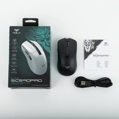 Ratón gaming AULA SC590 PRO con cable/Bluetooth/inalámbrico 2.4GHz, 20000 DPI y sensor PAW3311 con tasa de sondeo de 1000 para Win/Mac/gaming