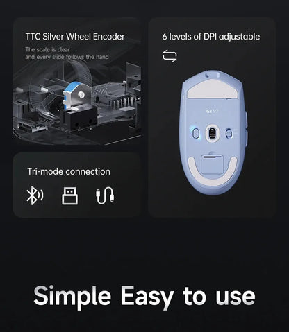 Bezdrátová e-sportovní myš MCHOSE G3 V2 Pro, lehká, tři režimy, Bluetooth, PAW3395, vysoký výkon, 800mAh, pro hry i kancelář, 59g myš