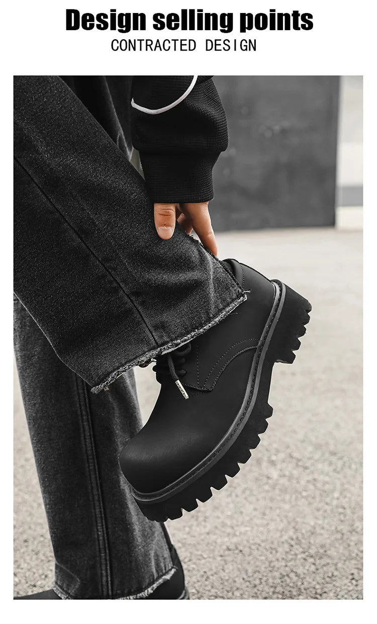 Thick Sole Casual Genuine Leather Dress Shoes Men Platform Heighten Japan Harajuku Korean Streetwear Fashion Shoes White