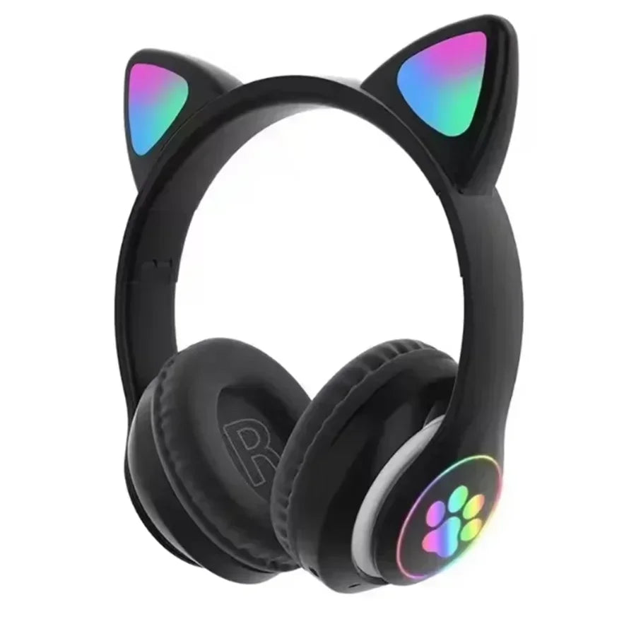 Cute Cat Ears Wireless Bluetooth Headphones with Mic LED Lights, Kids Stereo Music Headset, Cat Ear Wireless Headphones with Noise Cancelling, Gaming & Gift Headphones